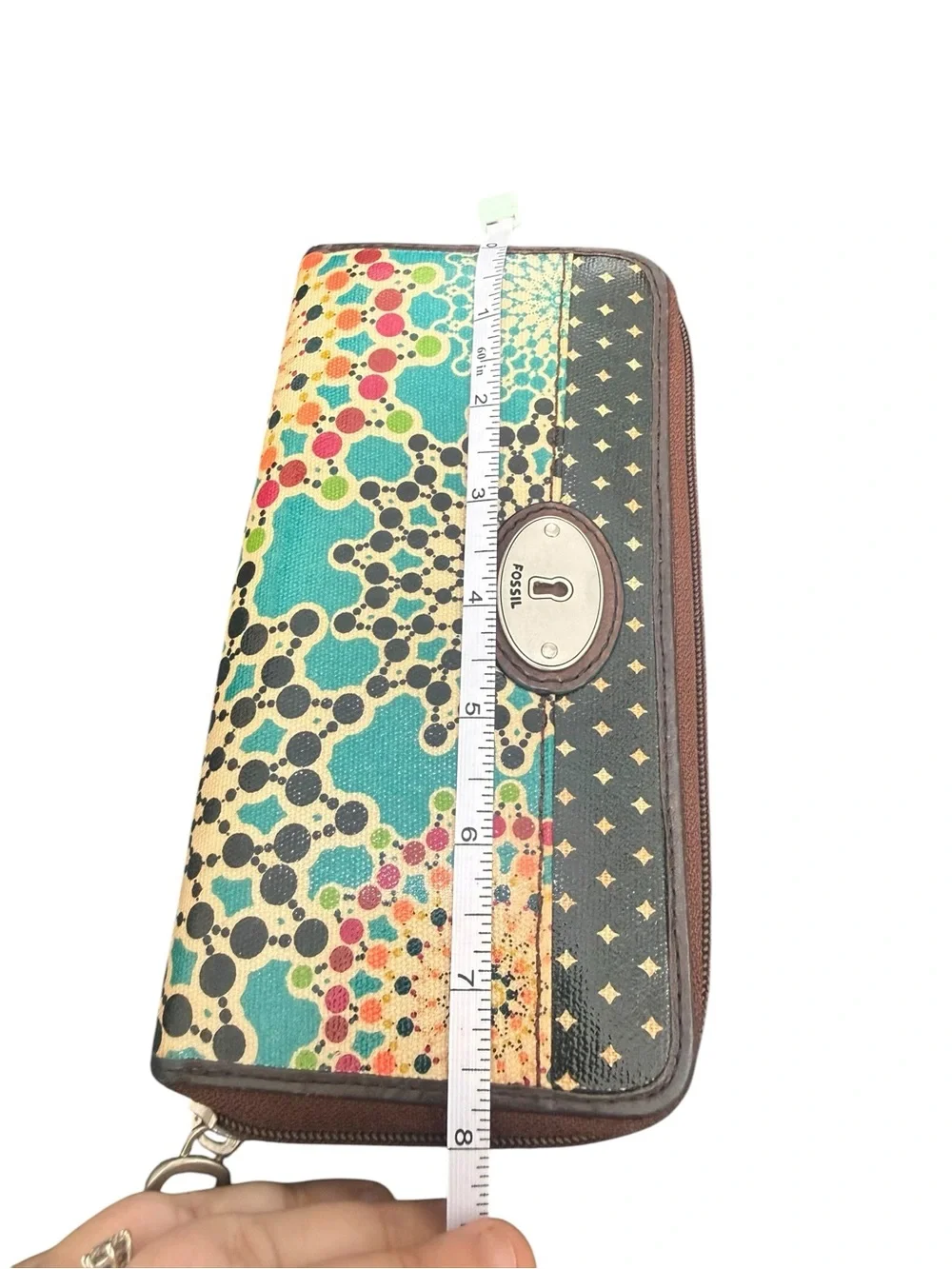 Fossil Teal Multicolor Patterned Zip Wallet